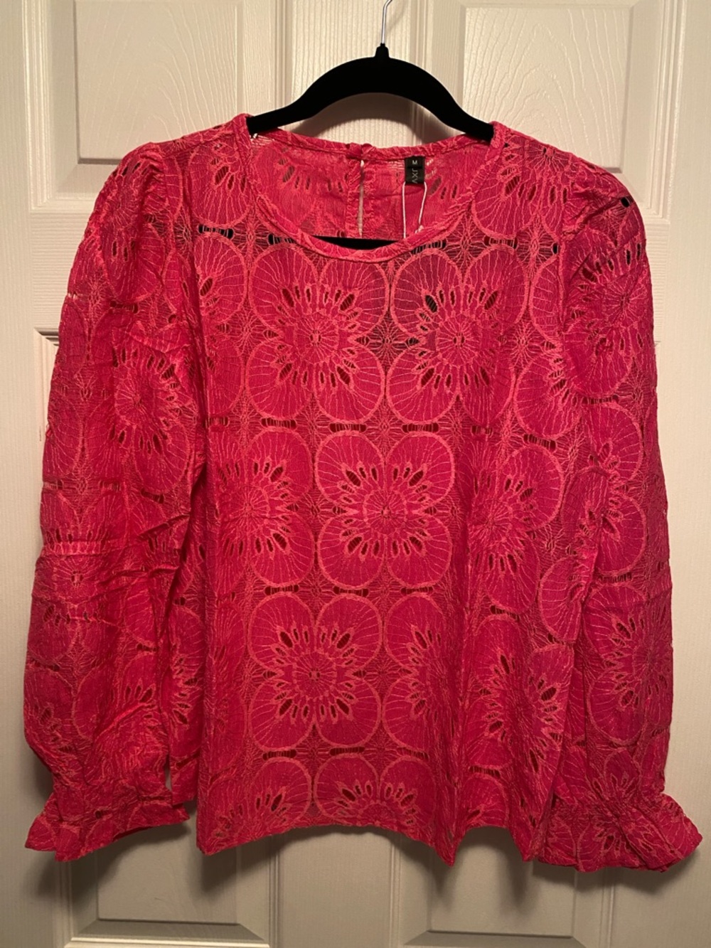 Luxveer Hot Pink Crochet Floral Lace Long Sleeve Blouse…size M